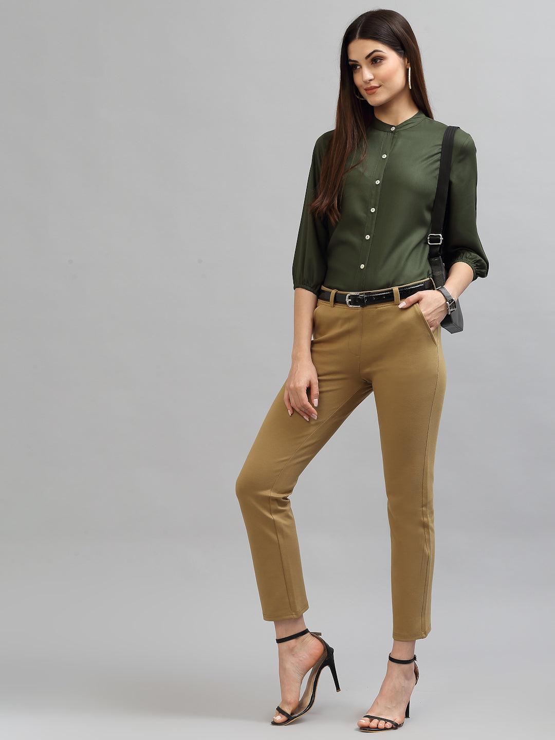 Style Quotient Women Solid Olive Viscose Rayon Formal Shirt-Shirts-StyleQuotient