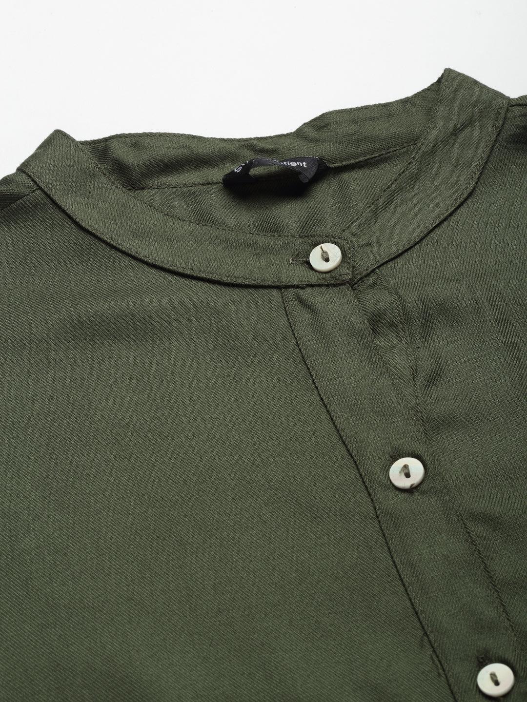 Style Quotient Women Solid Olive Viscose Rayon Formal Shirt-Shirts-StyleQuotient