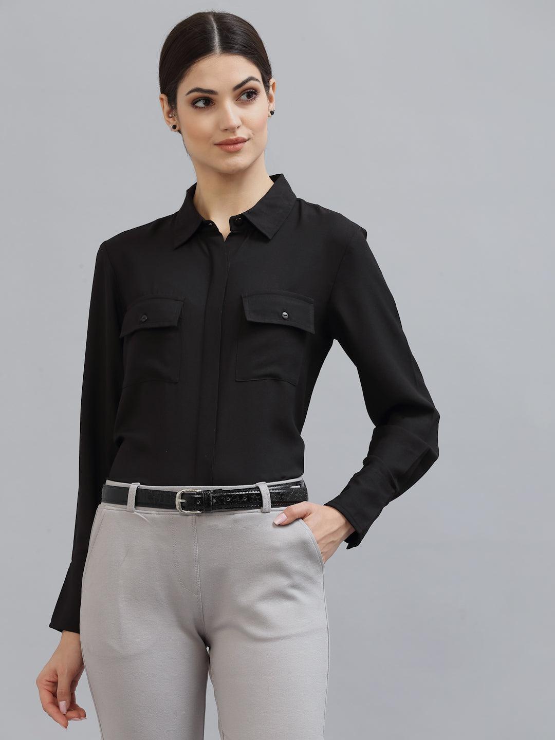 Style Quotient Women Black Formal Shirt-Shirts-StyleQuotient