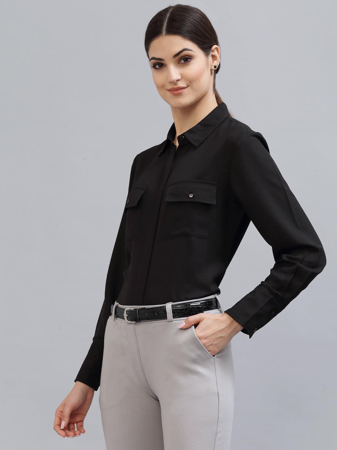 Style Quotient Women Black Formal Shirt-Shirts-StyleQuotient