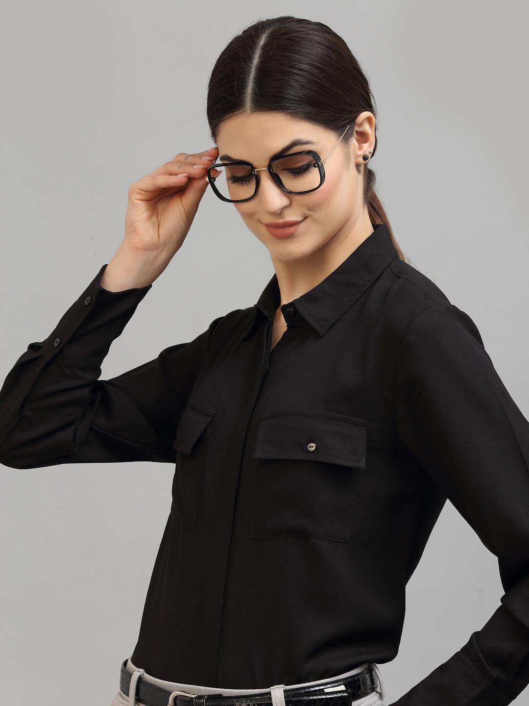 Style Quotient Women Black Formal Shirt-Shirts-StyleQuotient