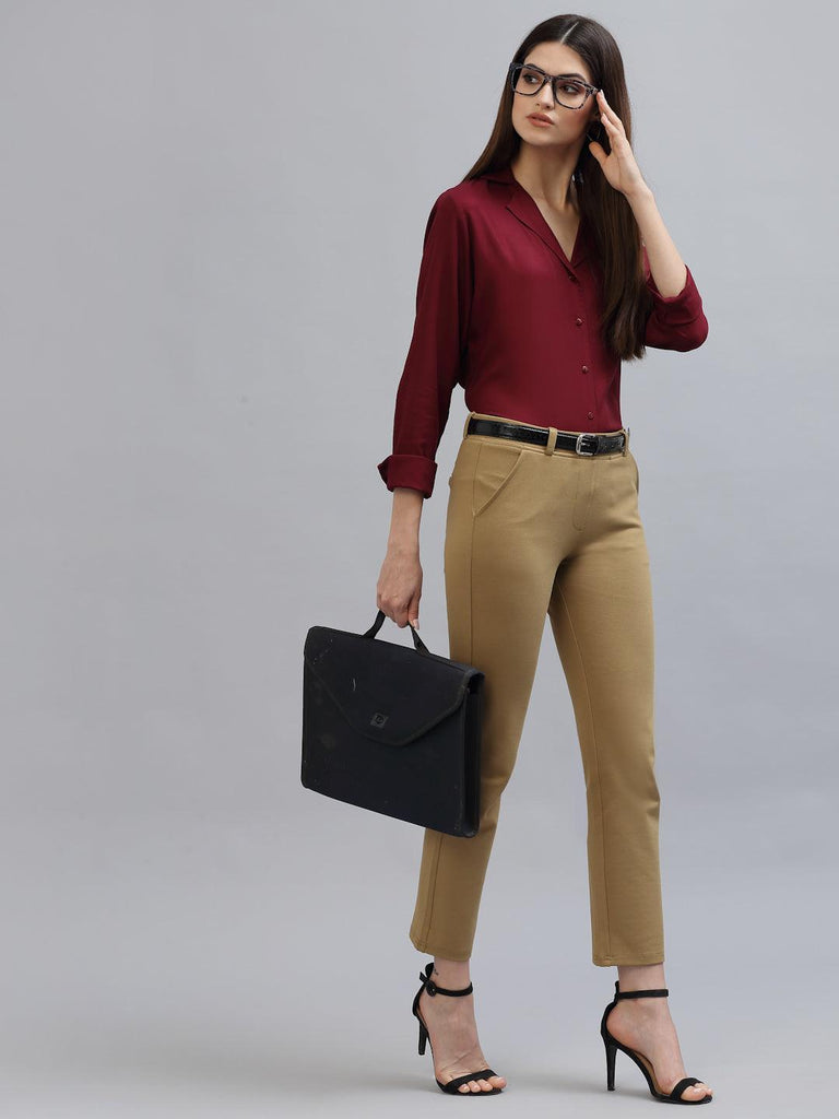 Style Quotient Women Solid Maroon Viscose Rayon Regular Formal Shirt-Shirts-StyleQuotient