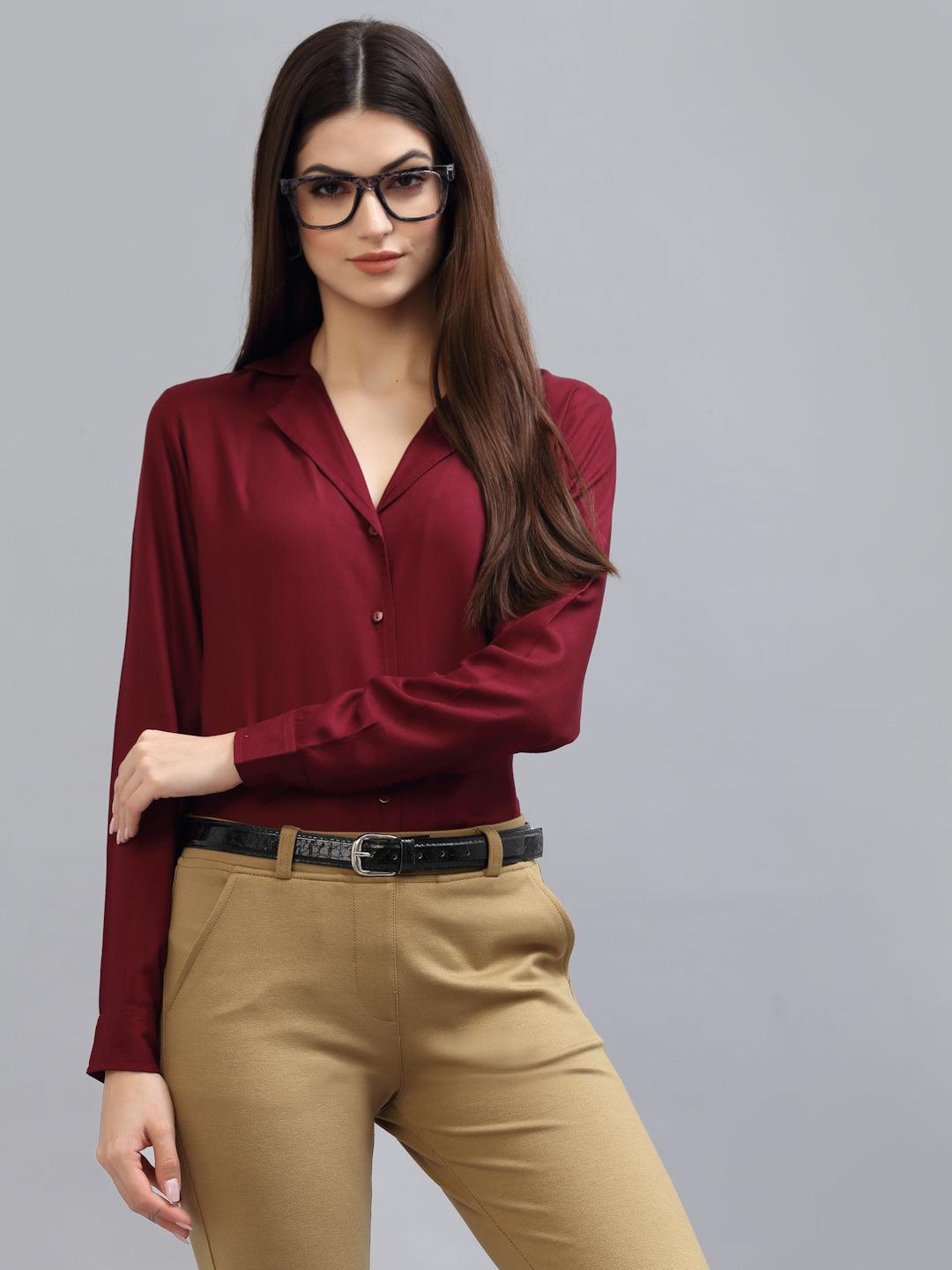 Style Quotient Women Solid Maroon Viscose Rayon Regular Formal Shirt-Shirts-StyleQuotient