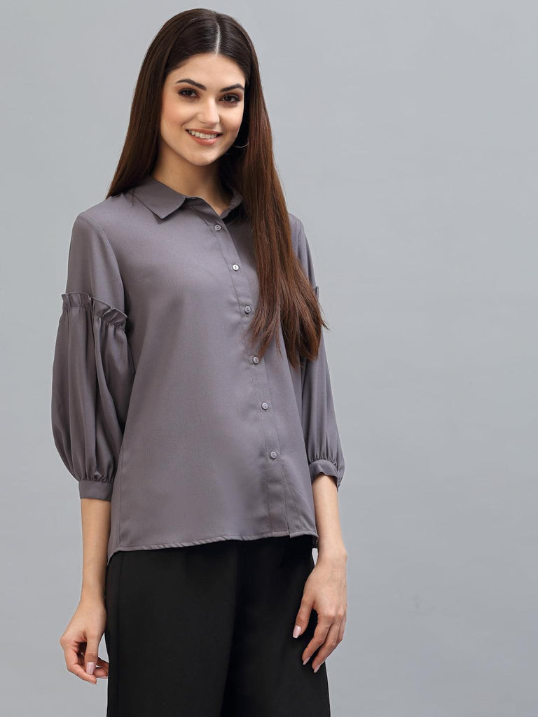 Style Quotient Women Solid Grey Polymoss Regular Formal Shirt-Shirts-StyleQuotient