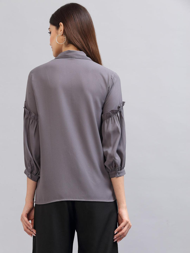 Style Quotient Women Solid Grey Polymoss Regular Formal Shirt-Shirts-StyleQuotient
