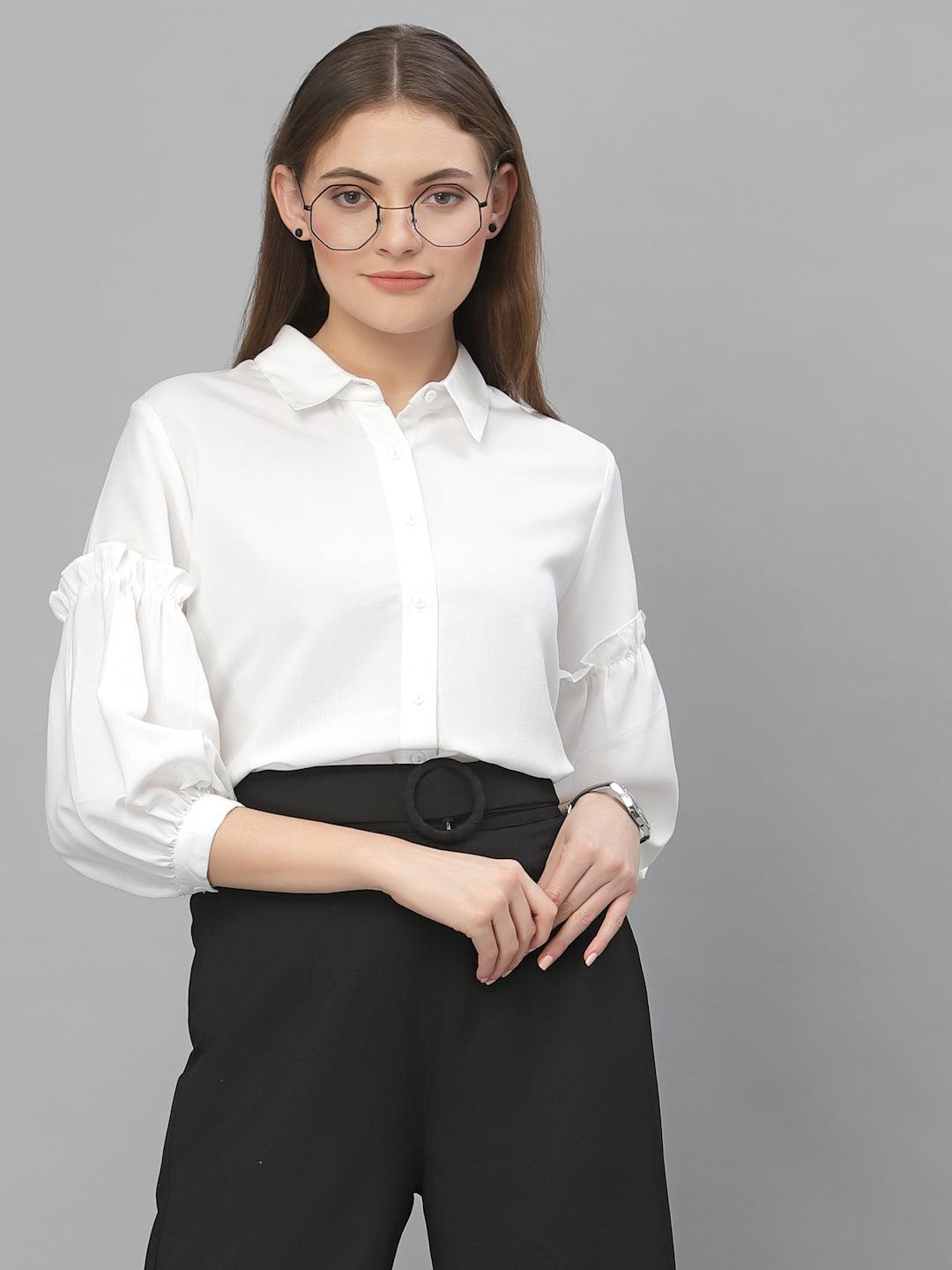 Style Quotient Women Solid White Polymoss Regular Formal Shirt-Shirts-StyleQuotient