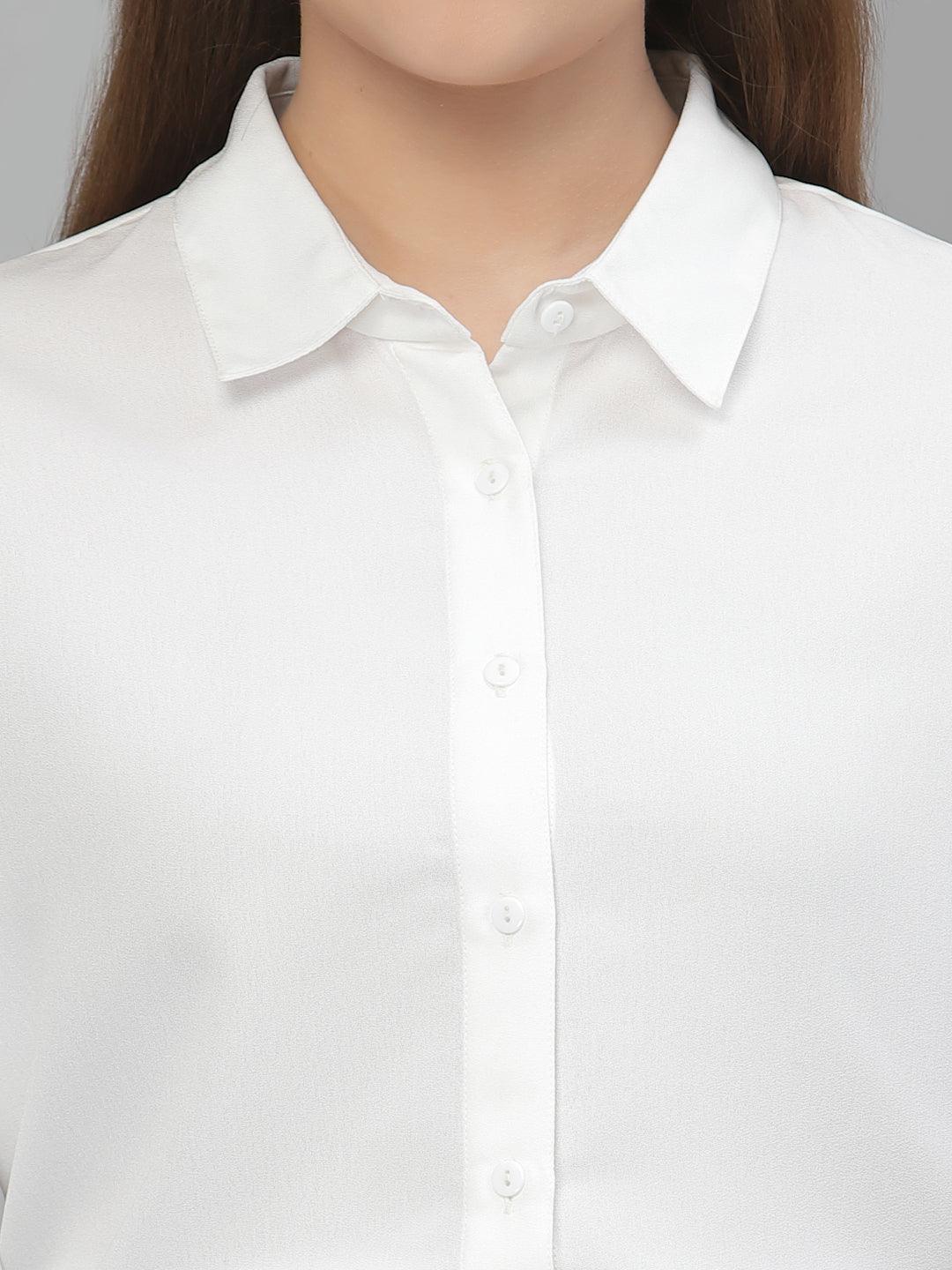 Style Quotient Women Solid White Polymoss Regular Formal Shirt-Shirts-StyleQuotient