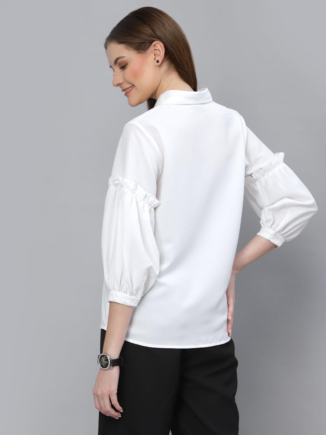 Style Quotient Women Solid White Polymoss Regular Formal Shirt-Shirts-StyleQuotient