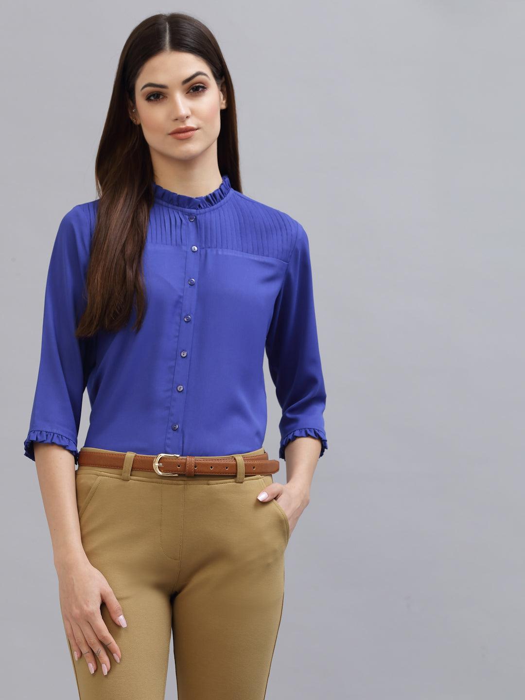 Style Quotient Women Blue Formal Shirt-Shirts-StyleQuotient