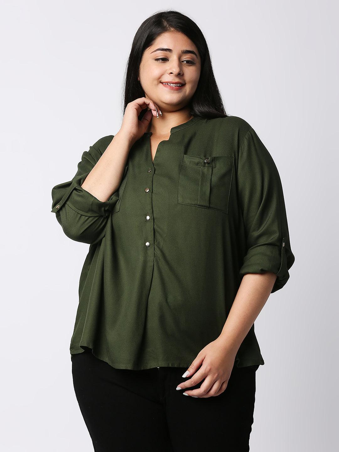 Style Quotient Women Olive Green Casual Shirt-Shirts-StyleQuotient