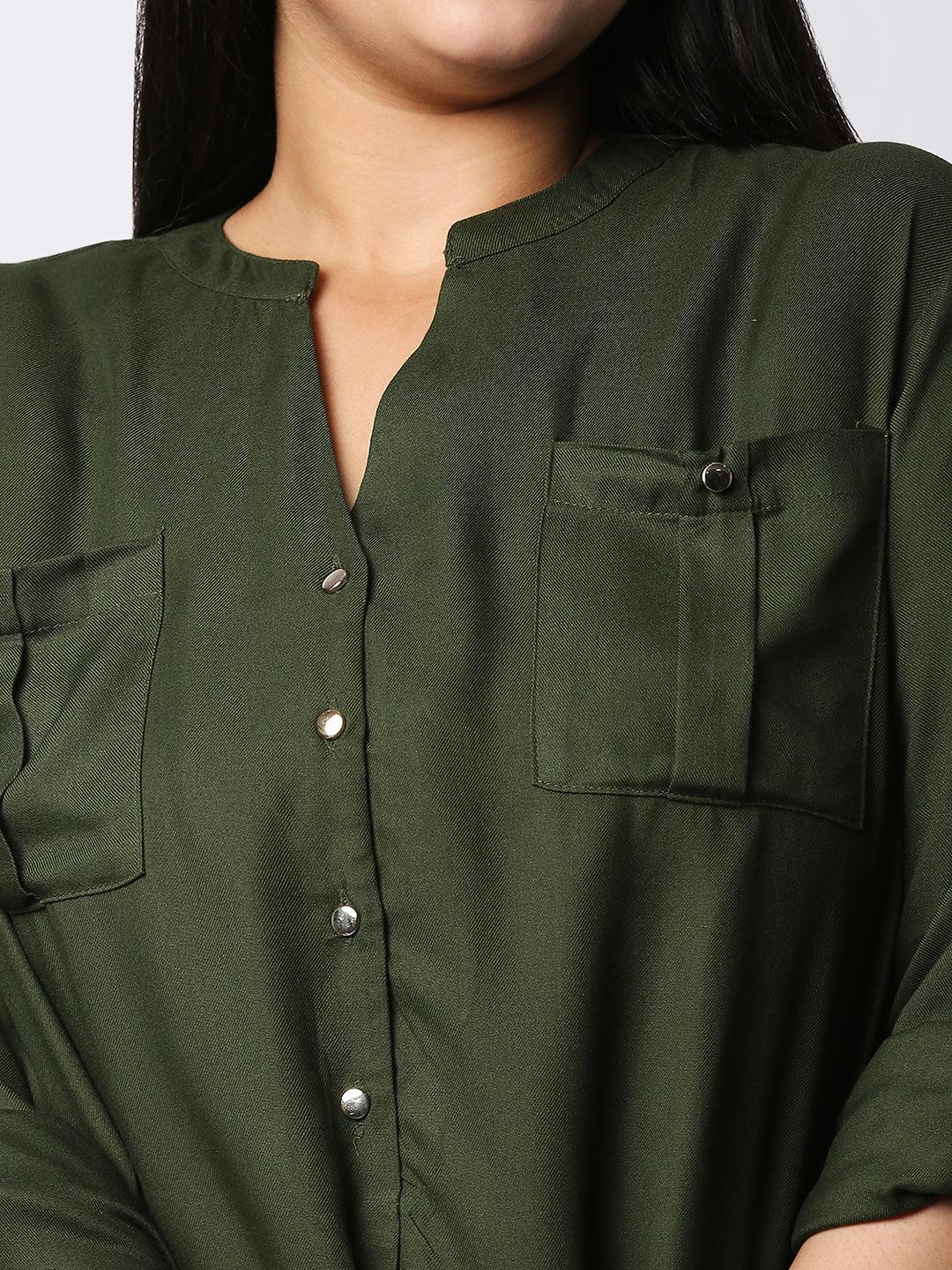 Style Quotient Women Olive Green Casual Shirt-Shirts-StyleQuotient