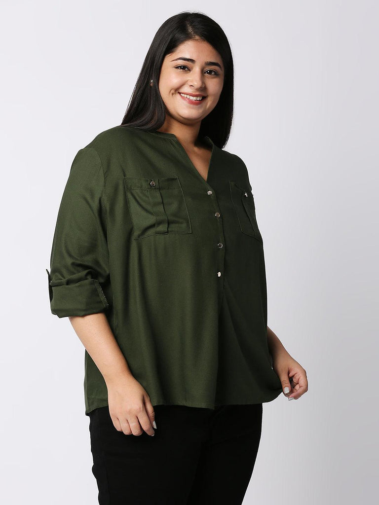 Style Quotient Women Olive Green Casual Shirt-Shirts-StyleQuotient