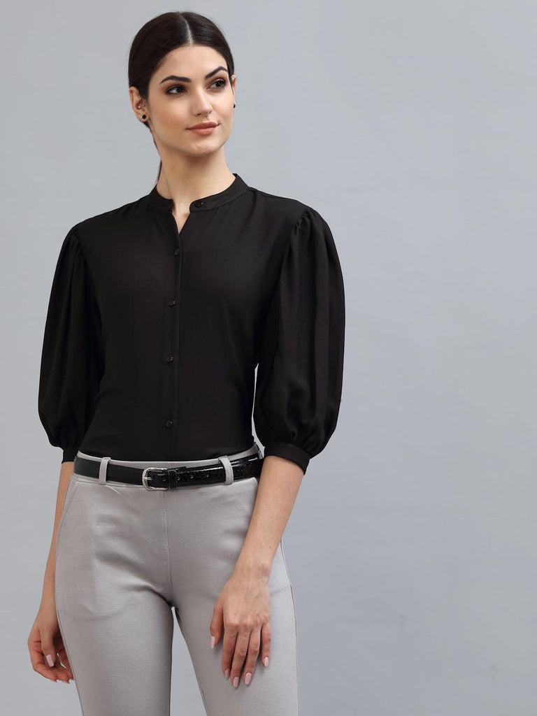 Style Quotient Women Solid Black PolyMoss Regular Formal Shirt-Shirts-StyleQuotient