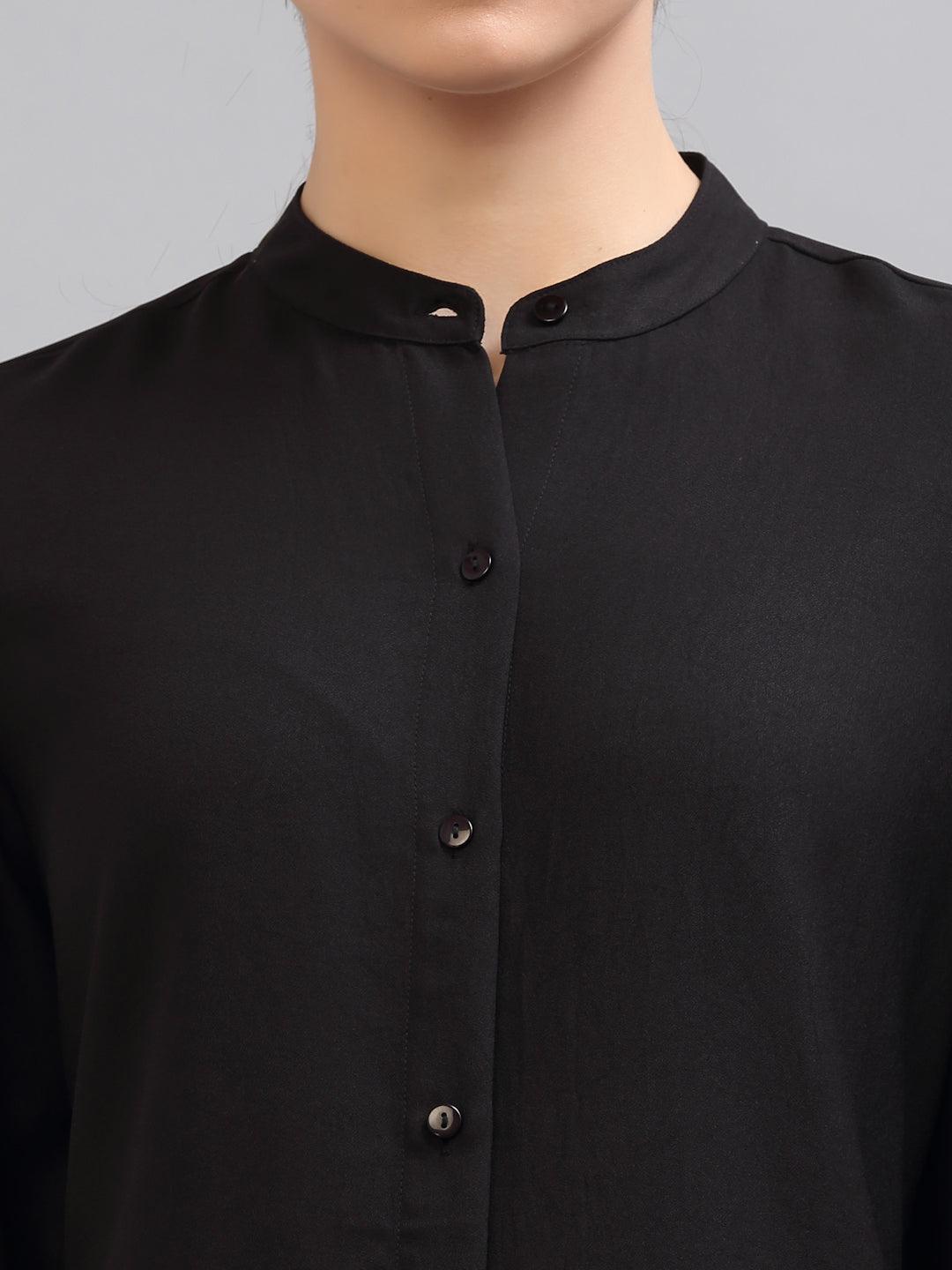 Style Quotient Women Solid Black PolyMoss Regular Formal Shirt-Shirts-StyleQuotient