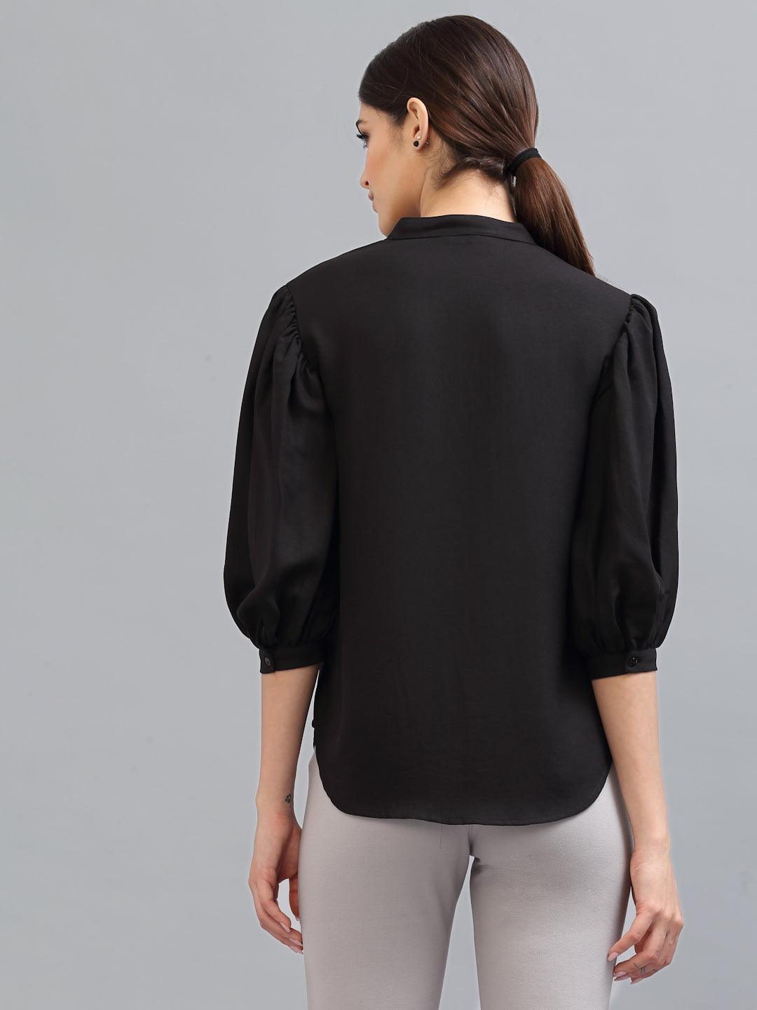 Style Quotient Women Solid Black PolyMoss Regular Formal Shirt-Shirts-StyleQuotient