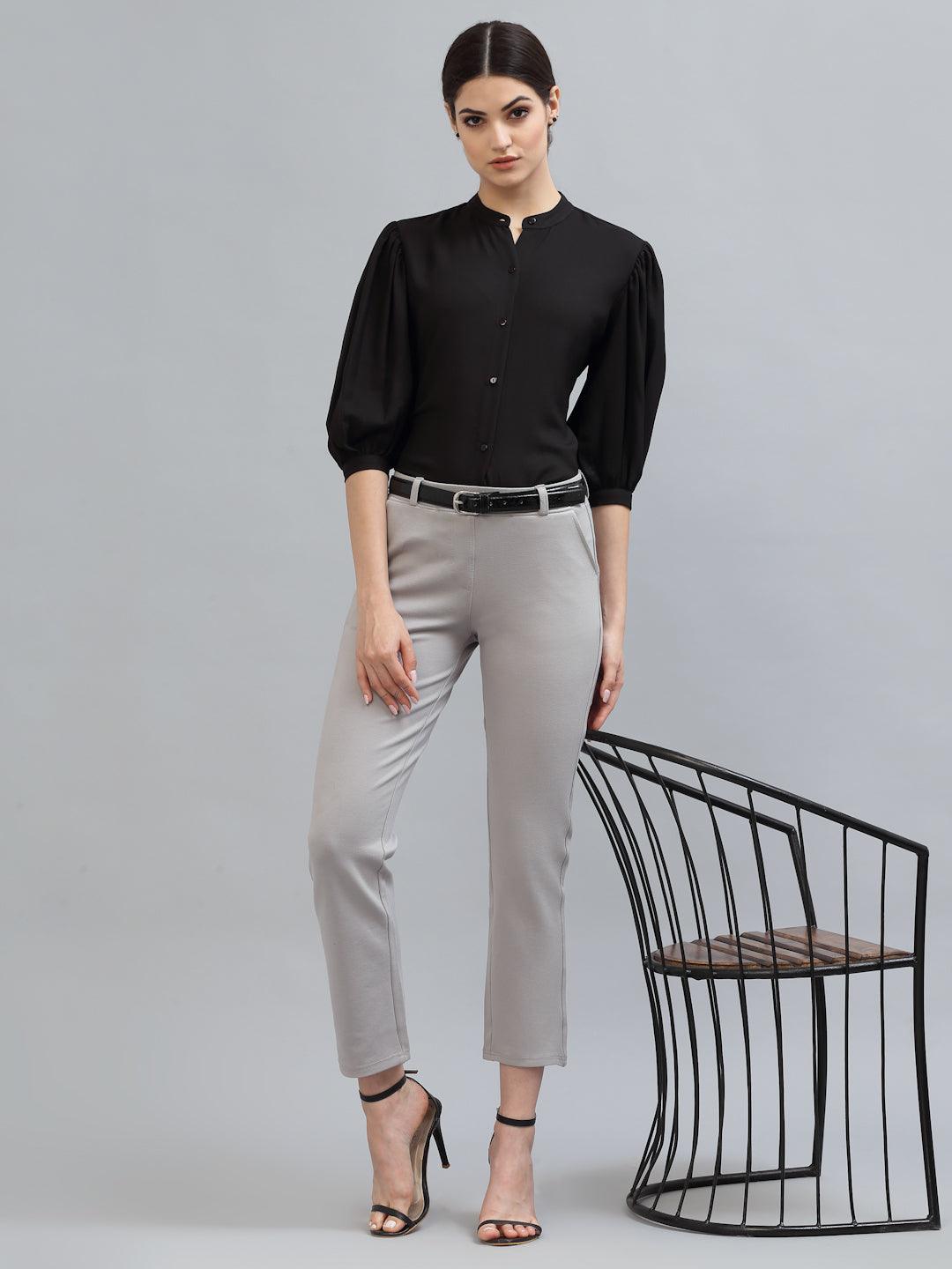 Style Quotient Women Solid Black PolyMoss Regular Formal Shirt-Shirts-StyleQuotient