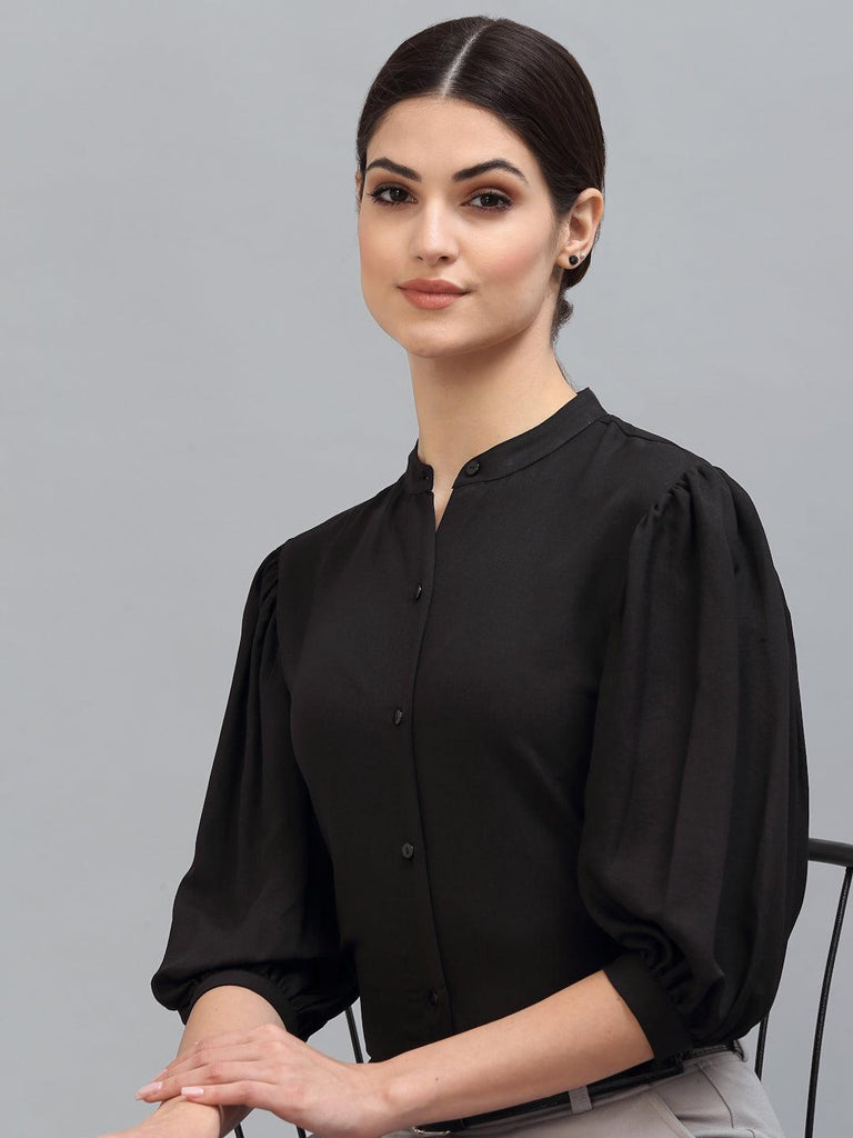 Style Quotient Women Solid Black PolyMoss Regular Formal Shirt-Shirts-StyleQuotient