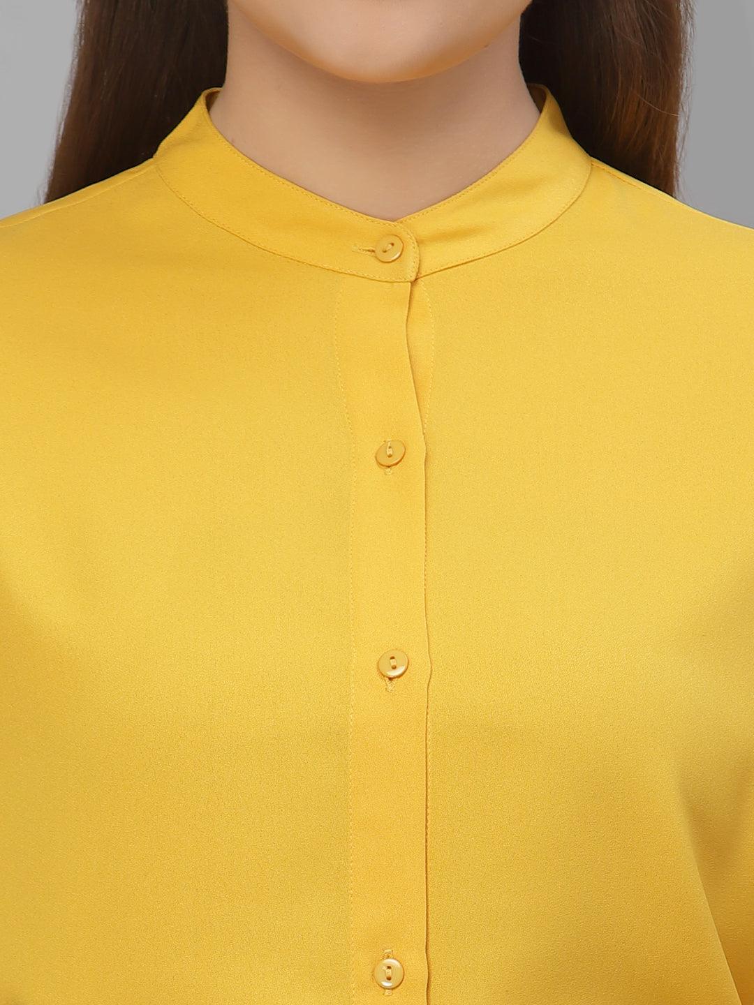 Style Quotient Women Solid Yellow PolyMoss Regular Formal Shirt-Shirts-StyleQuotient