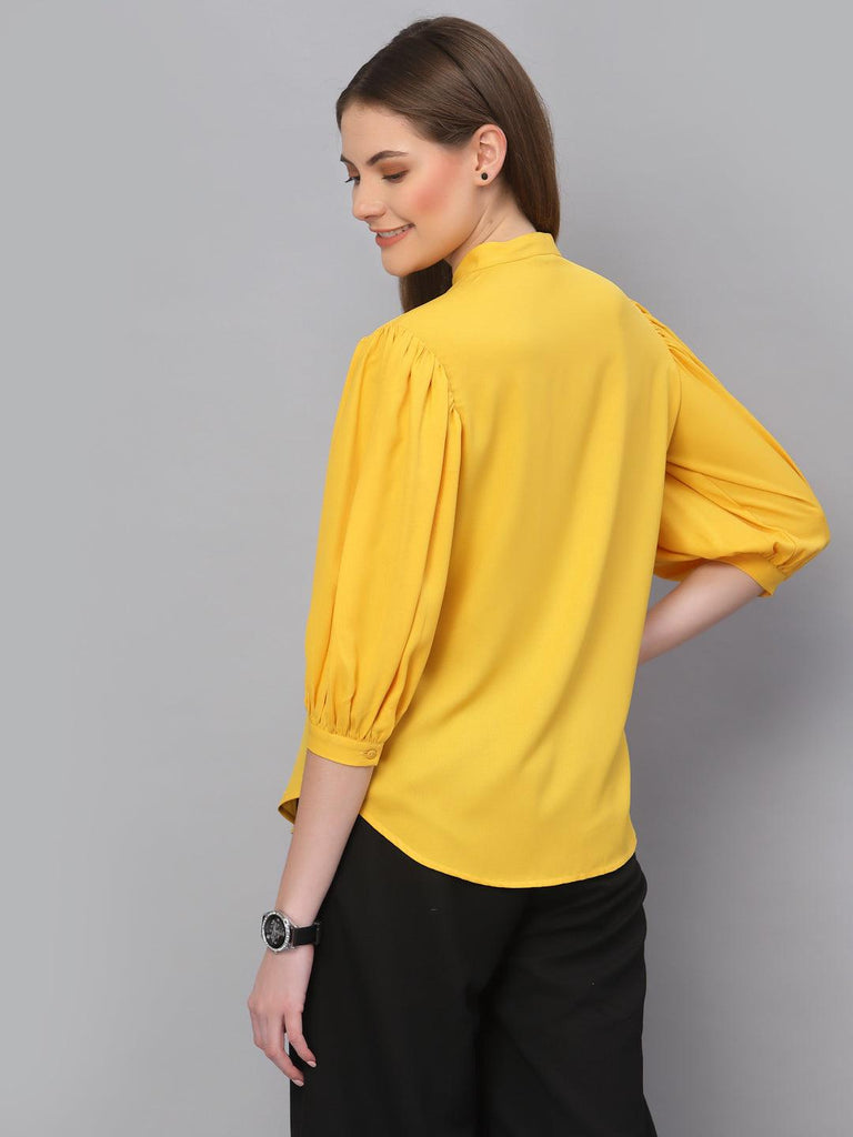 Style Quotient Women Solid Yellow PolyMoss Regular Formal Shirt-Shirts-StyleQuotient