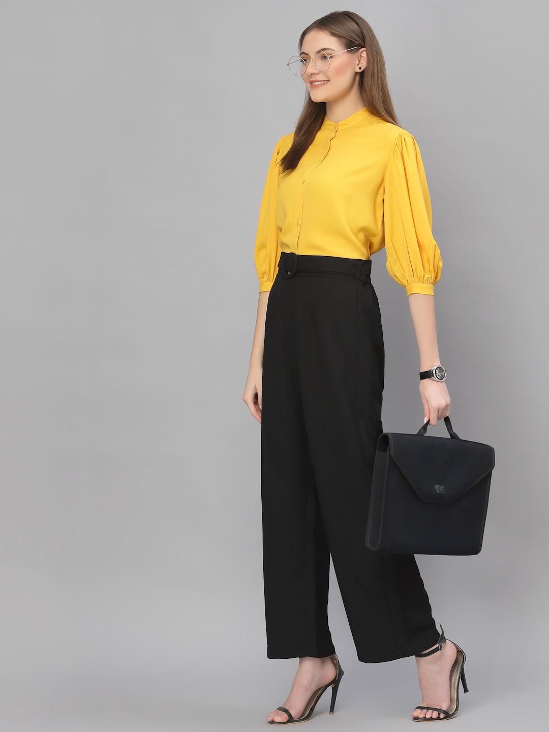 Style Quotient Women Solid Yellow PolyMoss Regular Formal Shirt-Shirts-StyleQuotient