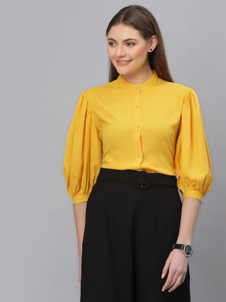 Style Quotient Women Solid Yellow PolyMoss Regular Formal Shirt-Shirts-StyleQuotient