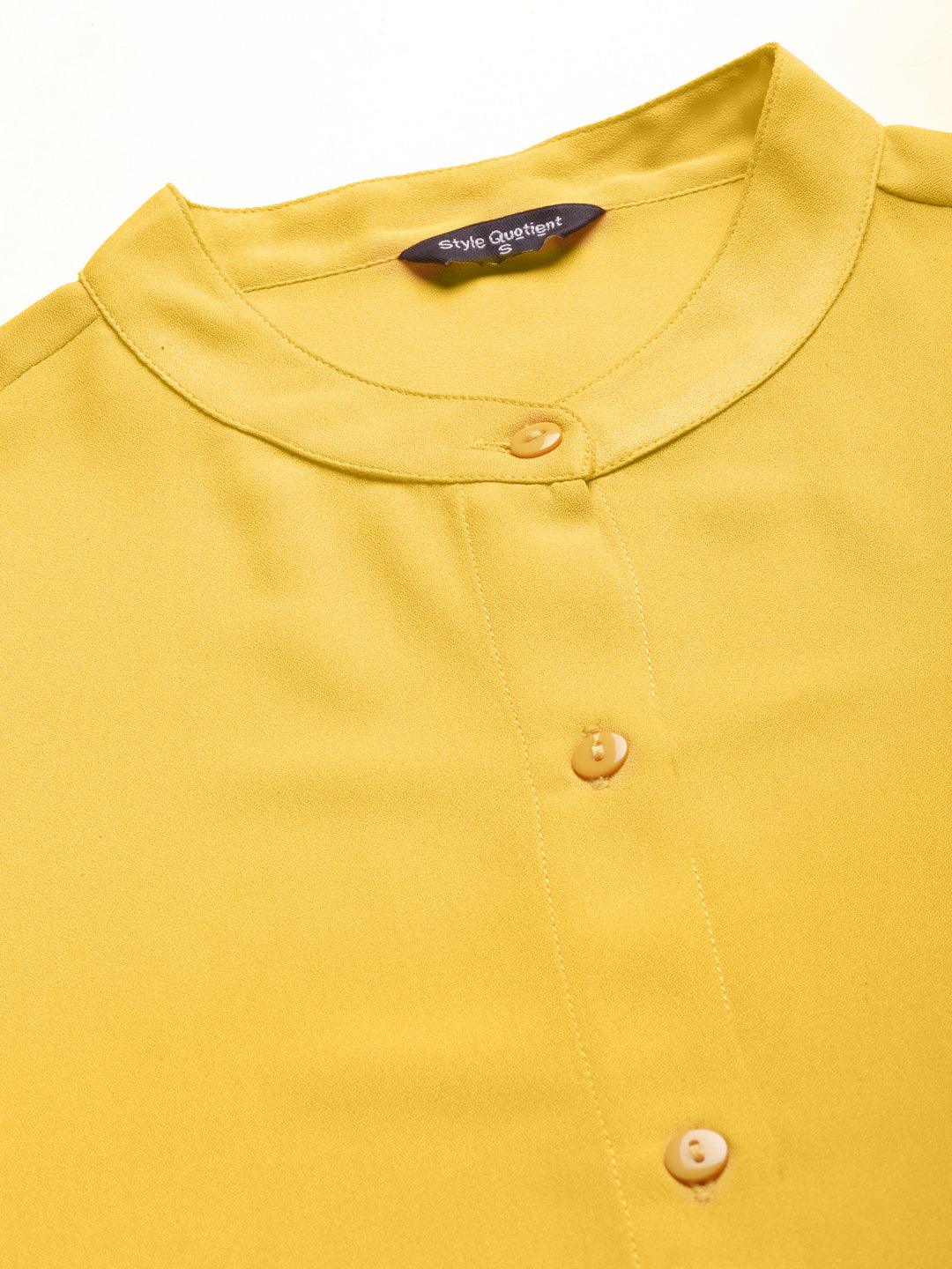 Style Quotient Women Solid Yellow PolyMoss Regular Formal Shirt-Shirts-StyleQuotient