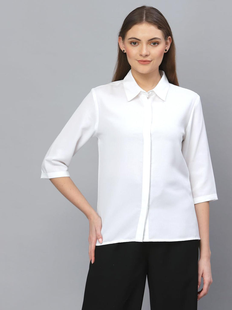Style Quotient Women Solid White Polymoss Regular Formal Shirt-Shirts-StyleQuotient