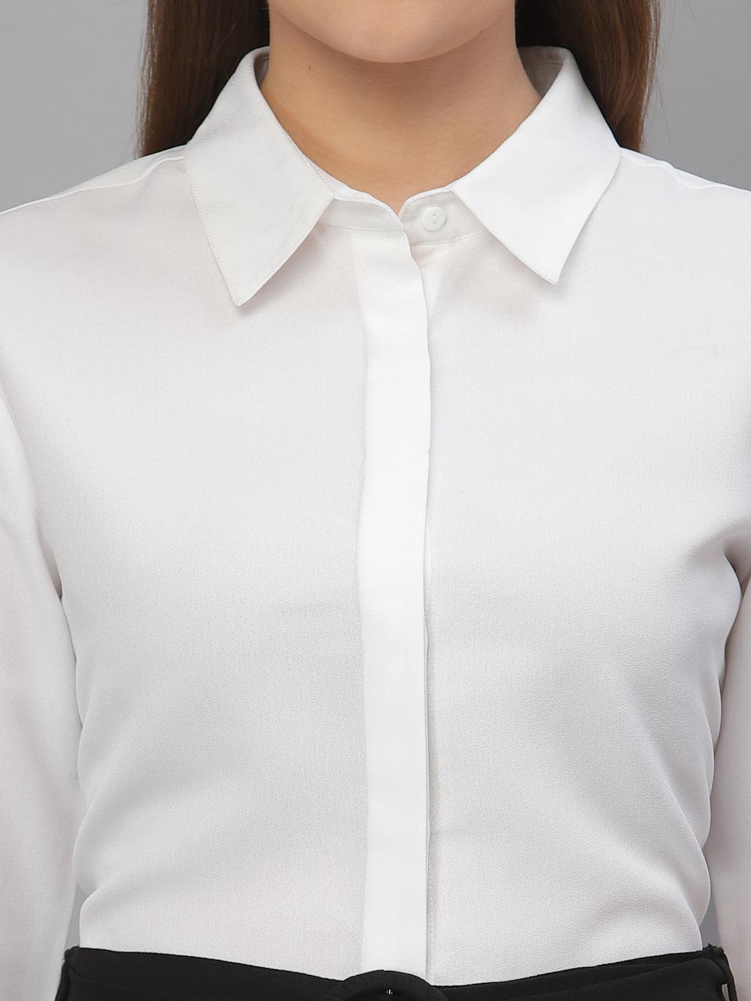 Style Quotient Women Solid White Polymoss Regular Formal Shirt-Shirts-StyleQuotient