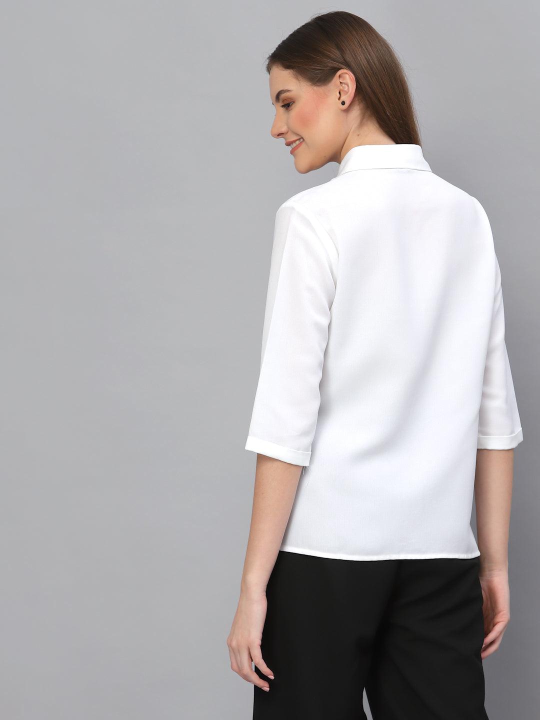 Style Quotient Women Solid White Polymoss Regular Formal Shirt-Shirts-StyleQuotient