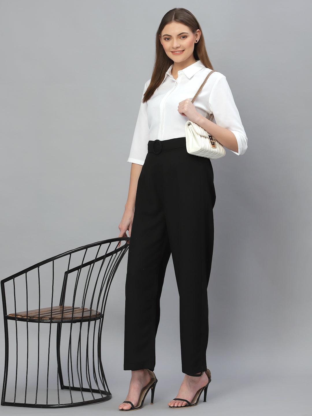 Style Quotient Women Solid White Polymoss Regular Formal Shirt-Shirts-StyleQuotient