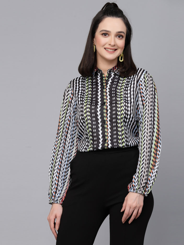 Style Quotient Women Black And Multi Printed Regular Smart Casual Shirt-Shirts-StyleQuotient
