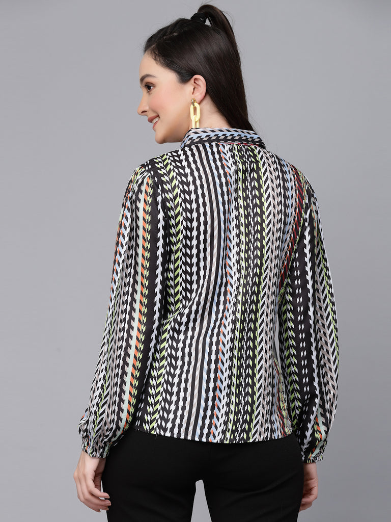 Style Quotient Women Black And Multi Printed Regular Smart Casual Shirt-Shirts-StyleQuotient