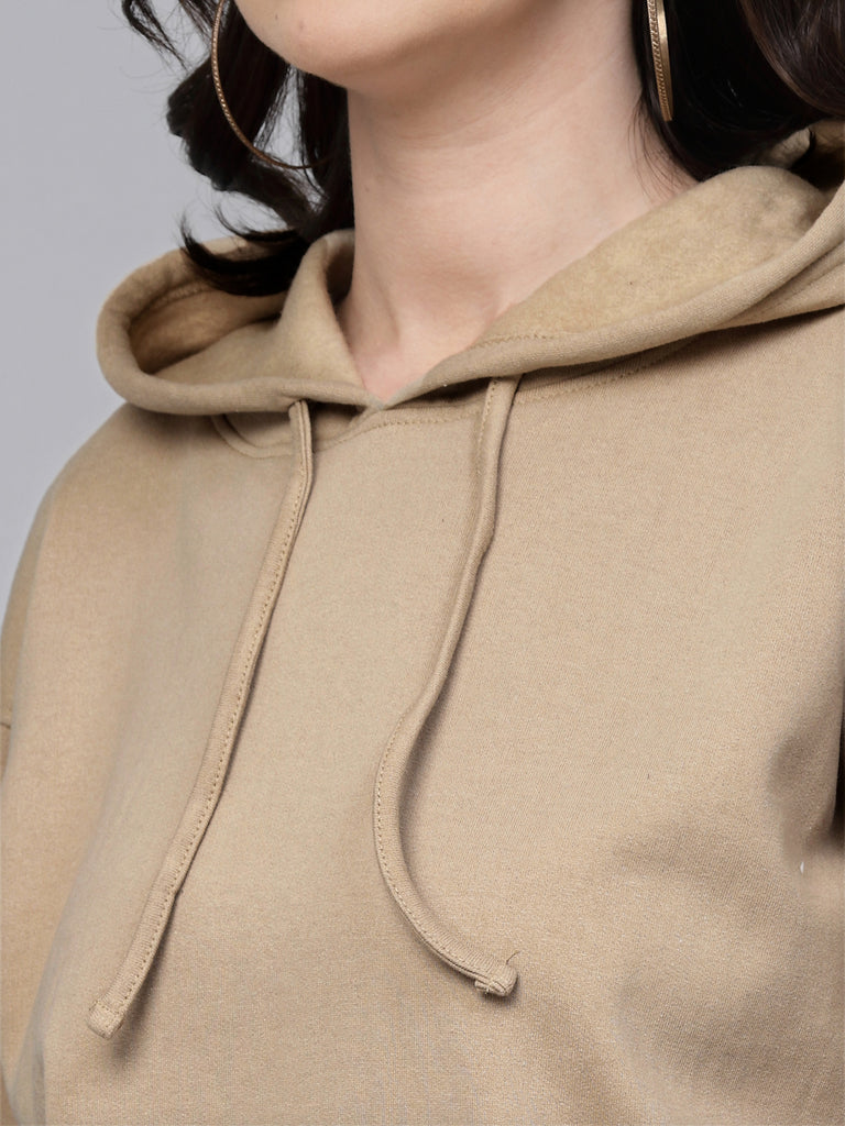 Style Quotient Women Beige Solid Cotton Oversize Sweatshirt-Sweaters-StyleQuotient