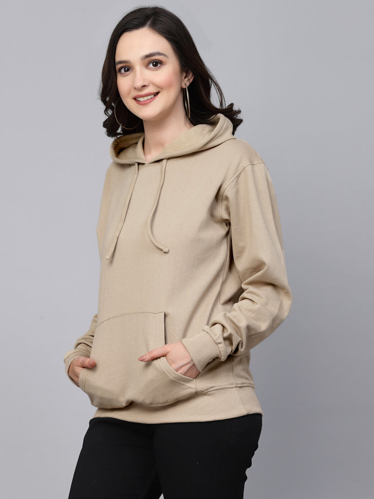 Style Quotient Women Beige Solid Cotton Oversize Sweatshirt-Sweaters-StyleQuotient