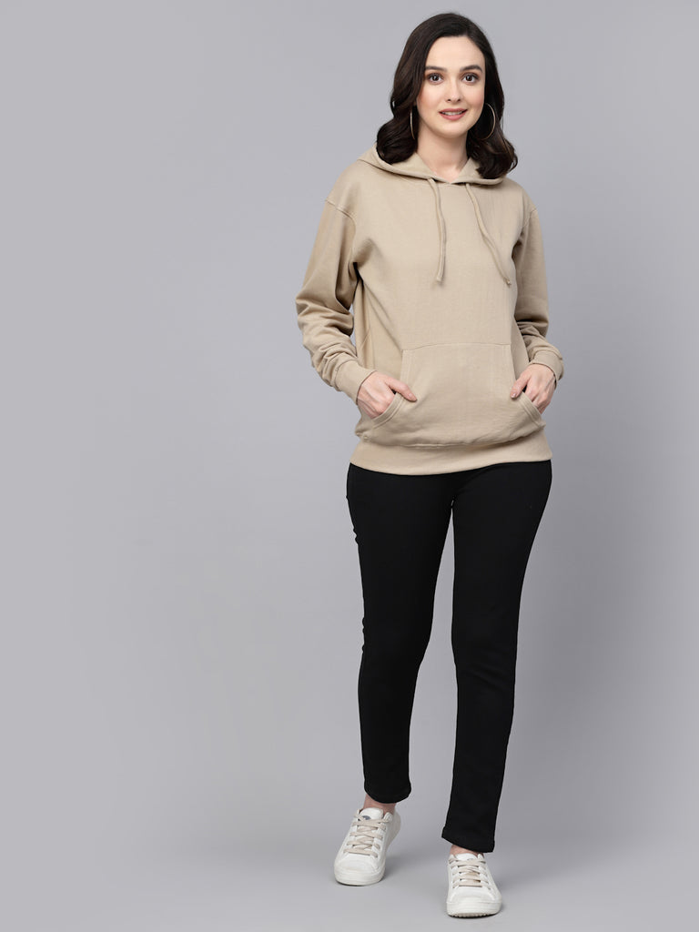 Style Quotient Women Beige Solid Cotton Oversize Sweatshirt-Sweaters-StyleQuotient