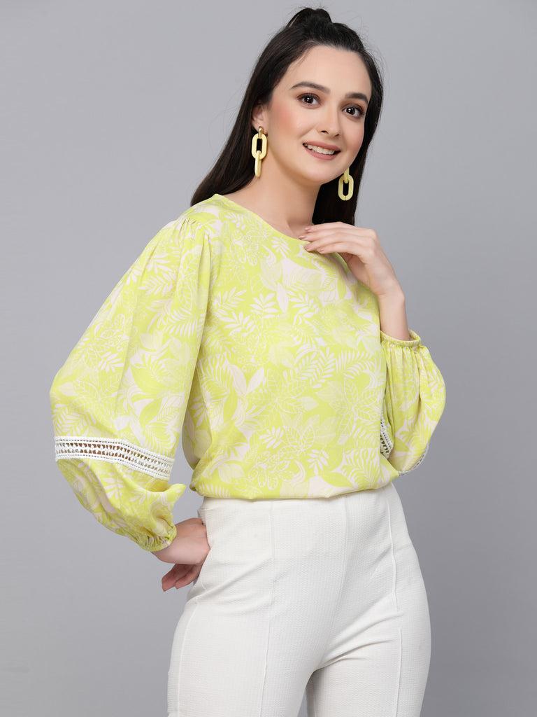 Style Quotient Women Lemon Yellow Floral Printed Polyester Regular Smart Casual Top-Tops-StyleQuotient
