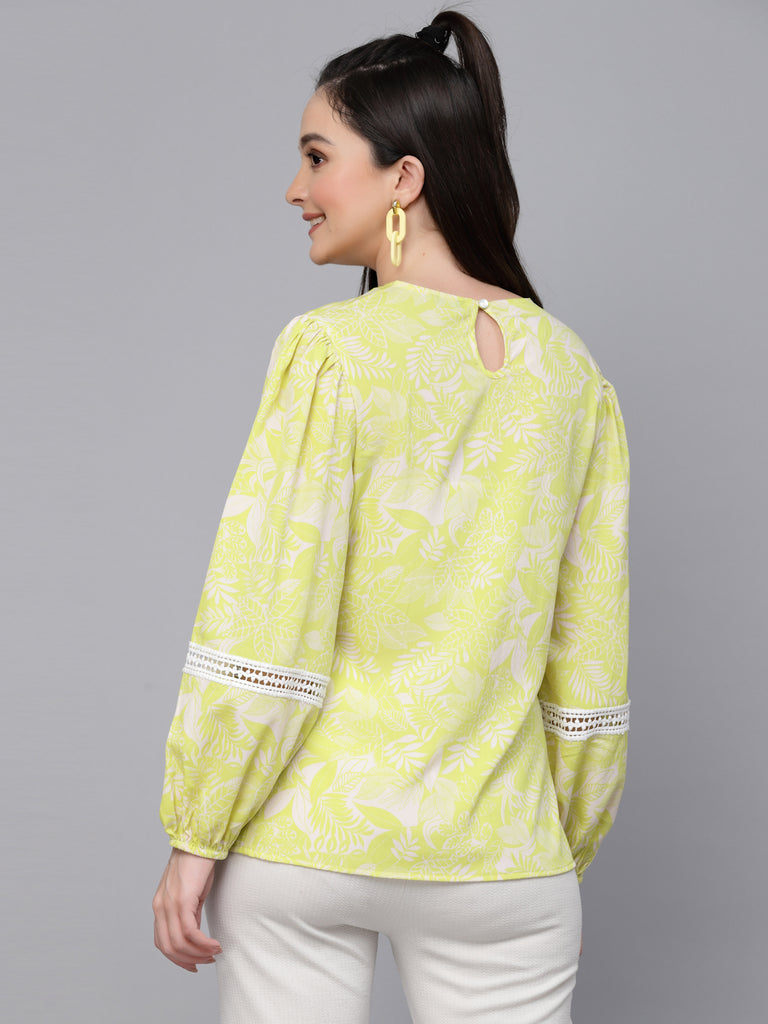 Style Quotient Women Lemon Yellow Floral Printed Polyester Regular Smart Casual Top-Tops-StyleQuotient