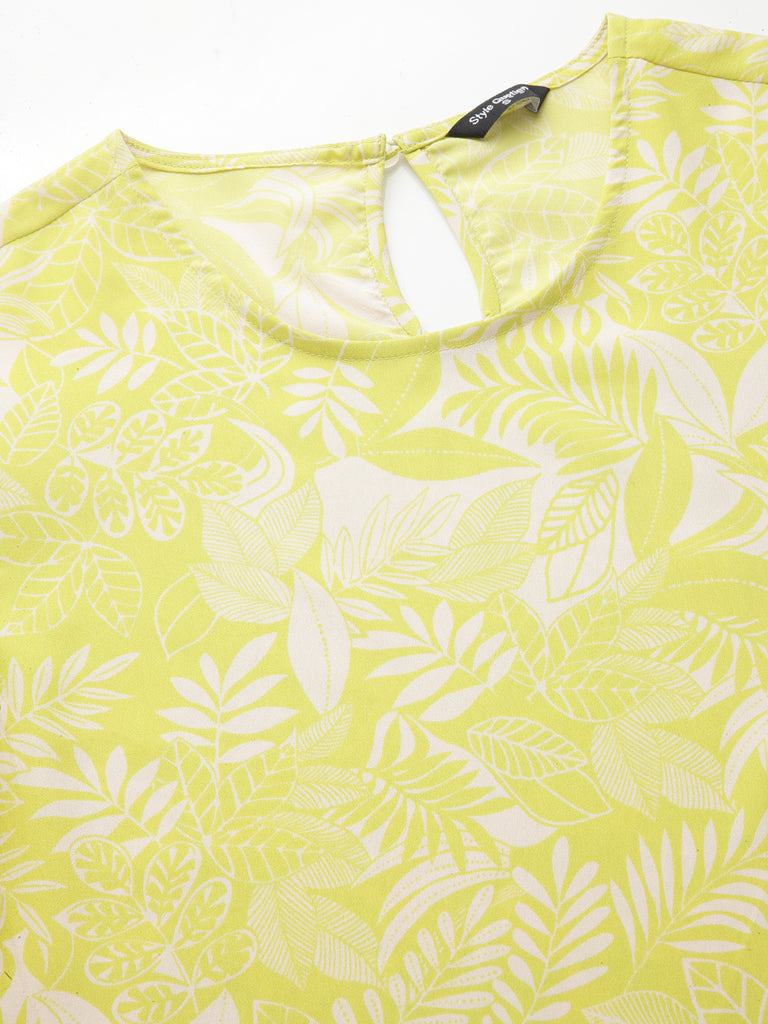 Style Quotient Women Lemon Yellow Floral Printed Polyester Regular Smart Casual Top-Tops-StyleQuotient