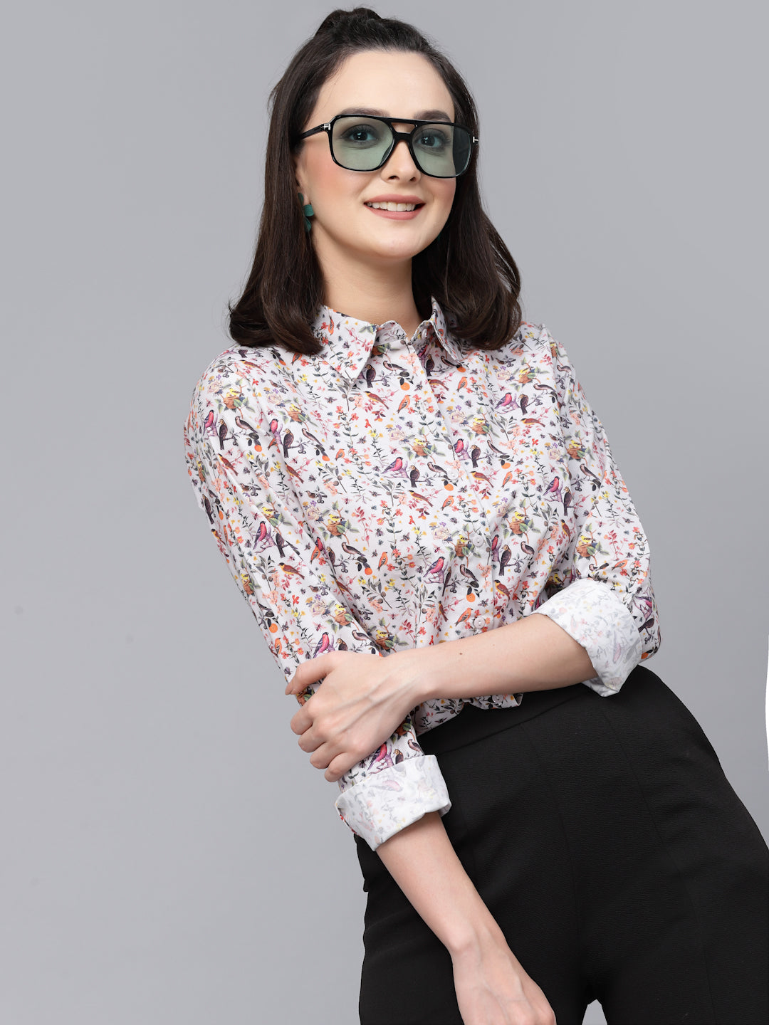 Style Quotient Women Floral Printed Grey And Multi Regular Formal Shirt-Shirts-StyleQuotient