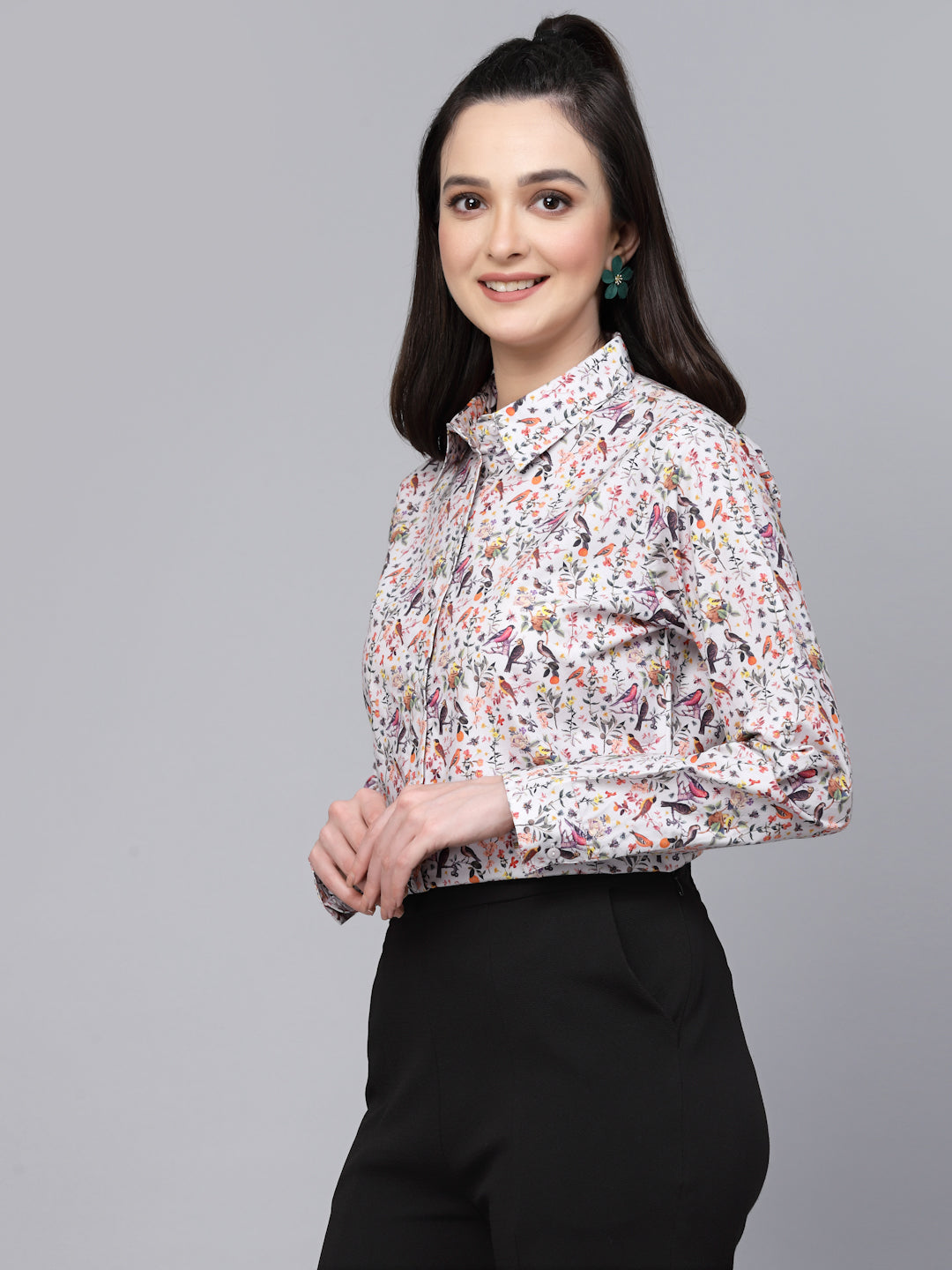 Style Quotient Women Floral Printed Grey And Multi Regular Formal Shirt-Shirts-StyleQuotient