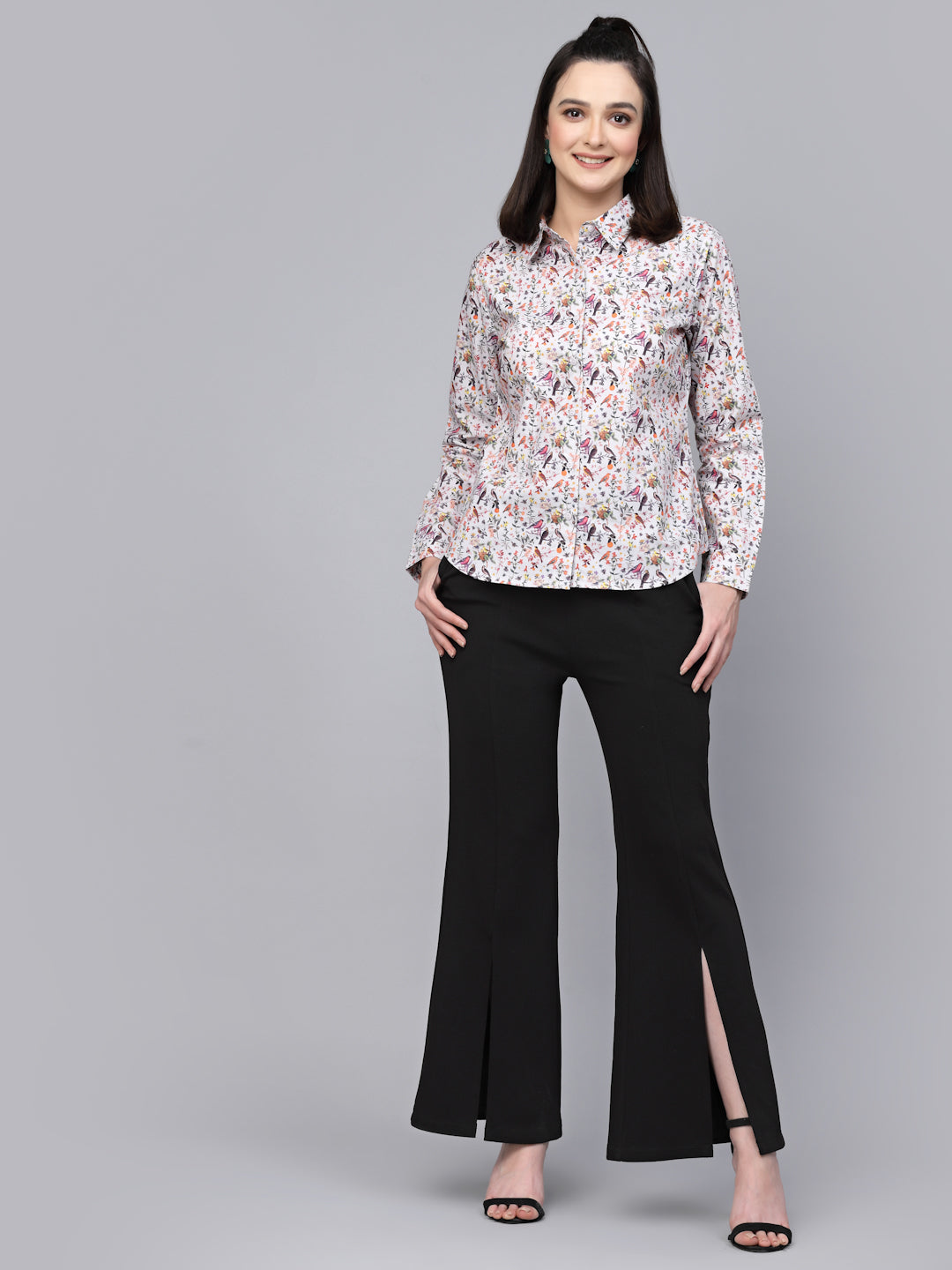 Style Quotient Women Floral Printed Grey And Multi Regular Formal Shirt-Shirts-StyleQuotient