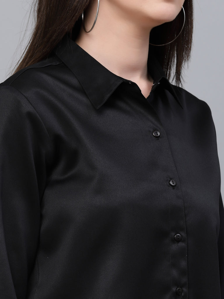 Style Quotients Women Solid Black Satin Formal Shirt-Shirts-StyleQuotient