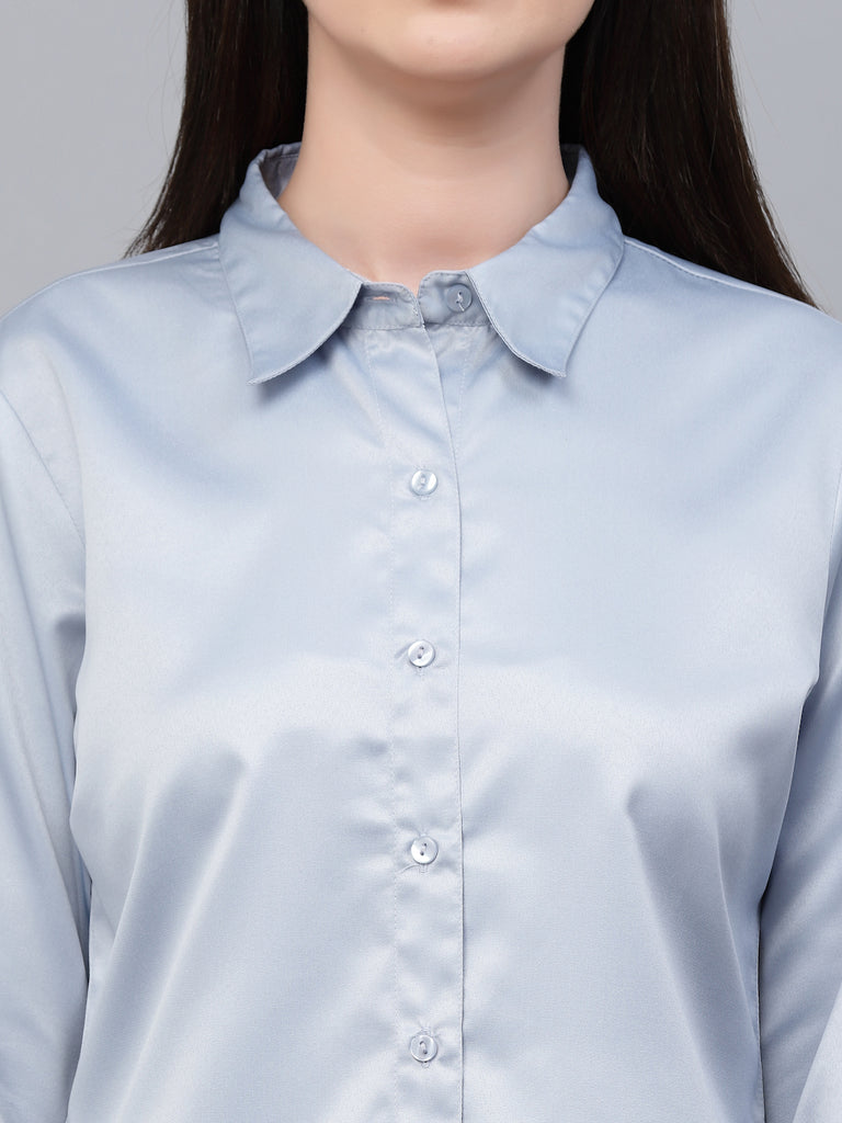 Style Quotients Women Solid Light Grey Satin Formal Shirt-Shirts-StyleQuotient