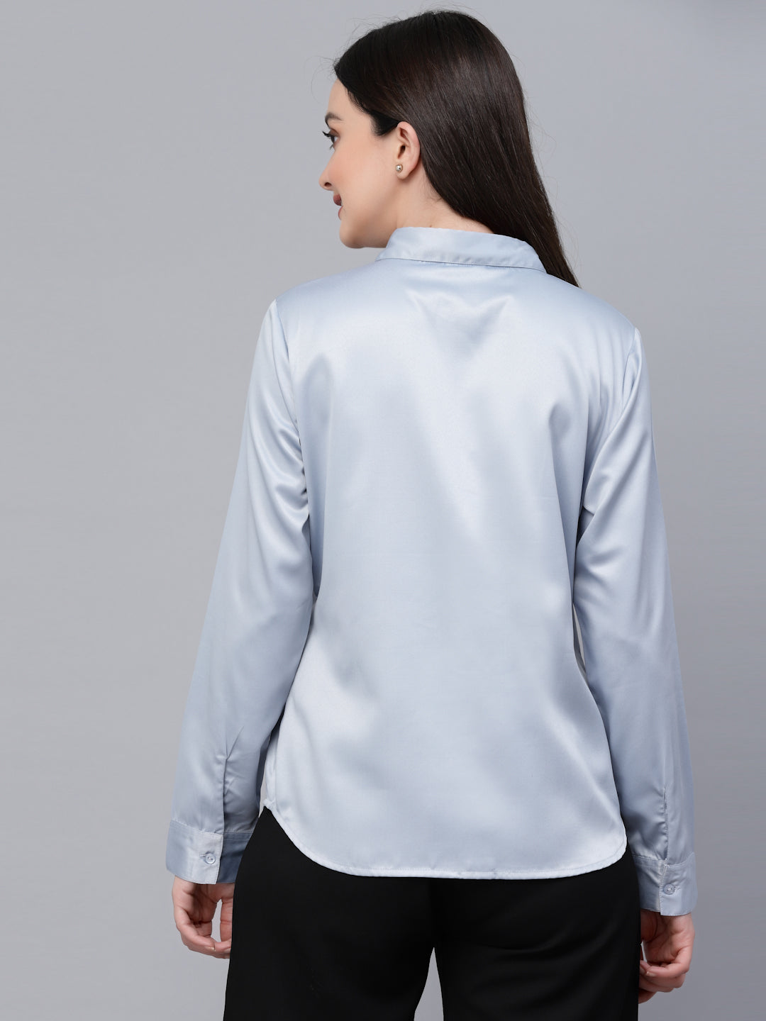 Style Quotients Women Solid Light Grey Satin Formal Shirt-Shirts-StyleQuotient