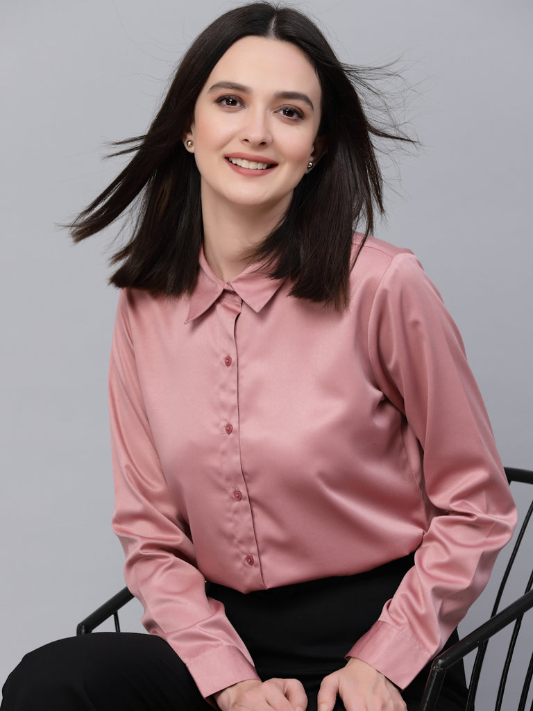 Style Quotients Women Solid Rose Satin Formal Shirt-Shirts-StyleQuotient