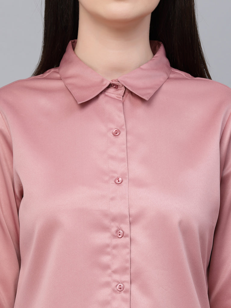 Style Quotients Women Solid Rose Satin Formal Shirt-Shirts-StyleQuotient