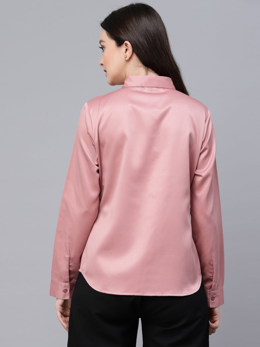 Style Quotients Women Solid Rose Satin Formal Shirt-Shirts-StyleQuotient