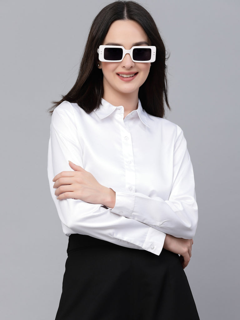 Style Quotients Women Solid White Satin Formal Shirt-Shirts-StyleQuotient