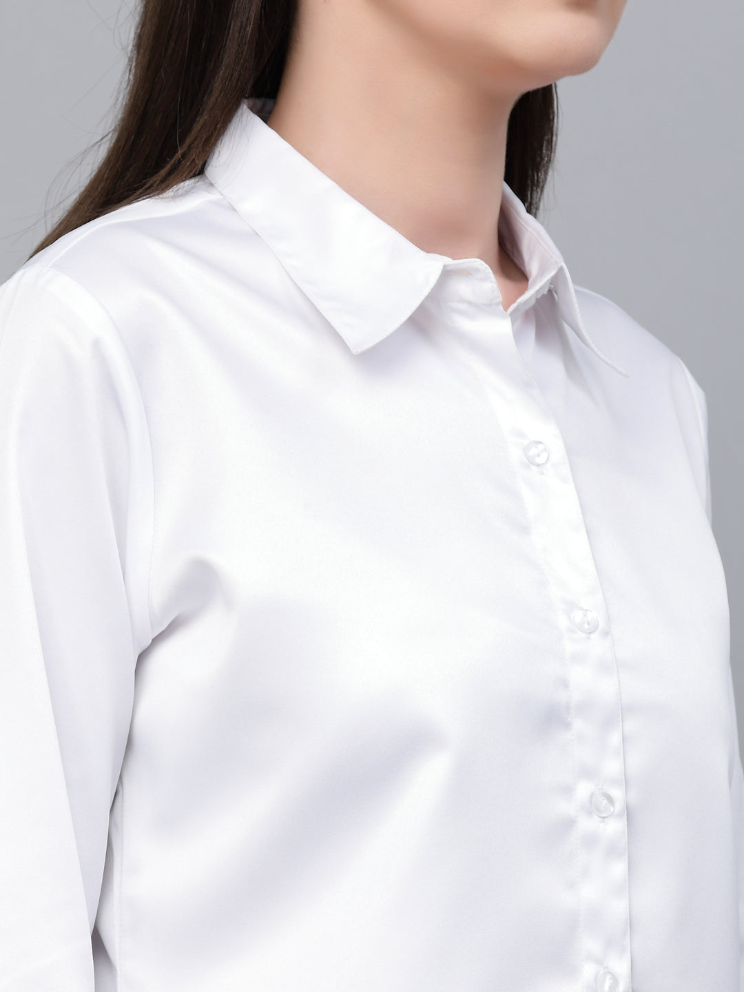 Style Quotients Women Solid White Satin Formal Shirt-Shirts-StyleQuotient