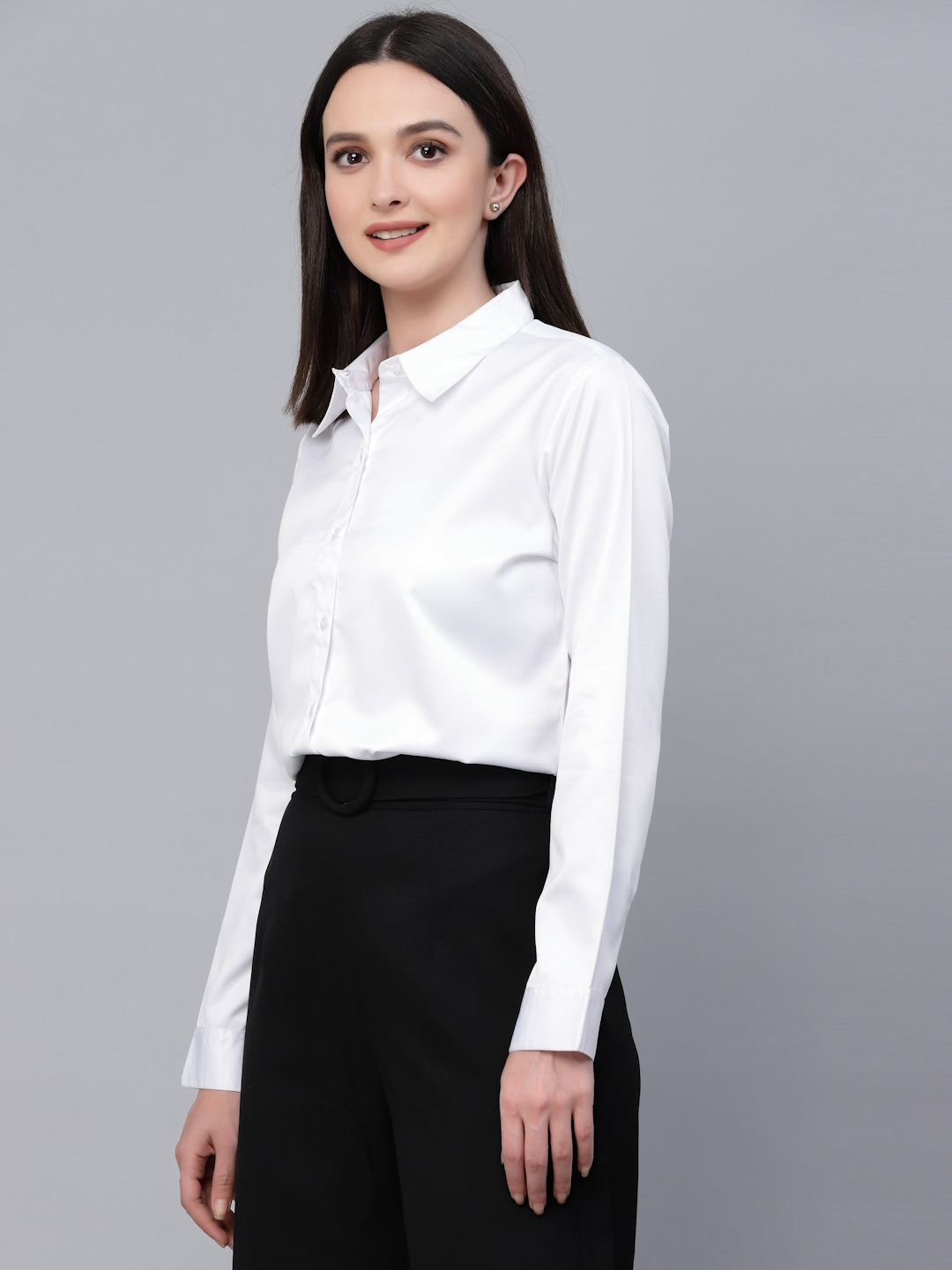 Style Quotients Women Solid White Satin Formal Shirt-Shirts-StyleQuotient